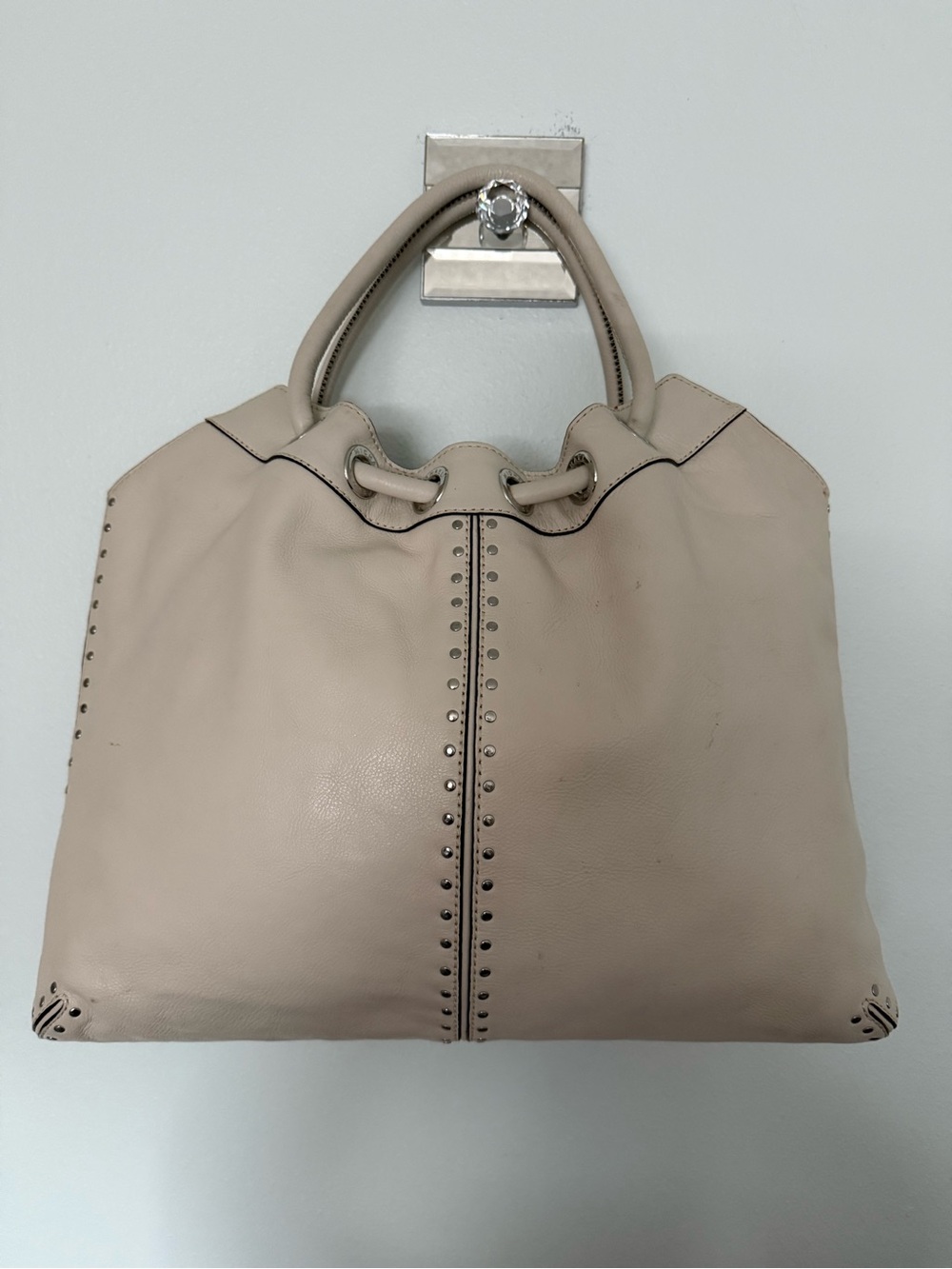 Michael Kors Taupe Leather Stud-Trim Shoulder Tote